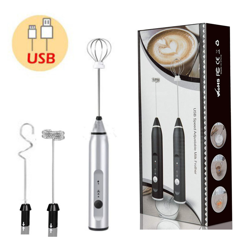 V888-ELOSUNG13313-211259-00 Silver 304 Stainless Steel Handheld Electric Milk Frother, Egg Beater, Paint Mixer, and Milk Powder Whisk - Image 1