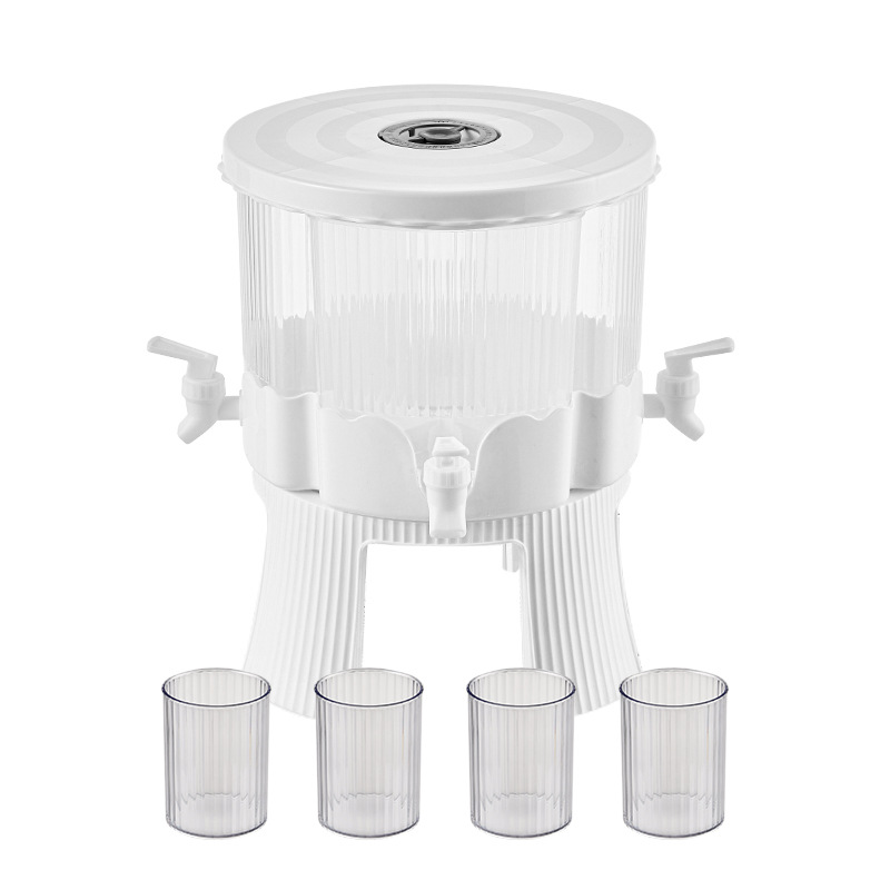 V888-ELOSUNG13318-211126-00 Water Bottle + 4 Cups Large Capacity Rotating Beverage Dispenser with Faucet, Multi-Compartment Refrigerator Water Jug for Juice, Tea, and Drinks - Image 1