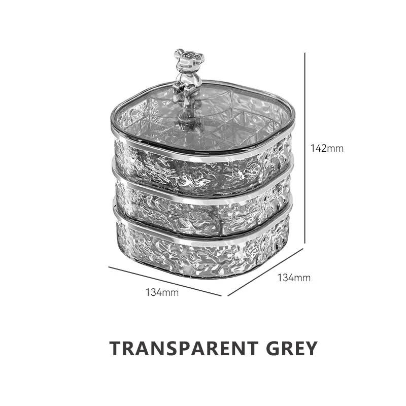 V888-ELOSUNG13337-211143-00 Grey Three-Layer Rotatable Jewelry Organizer Box - Stylish and Anti-Oxidation Storage for Earrings, Necklaces, and Rings - Image 1