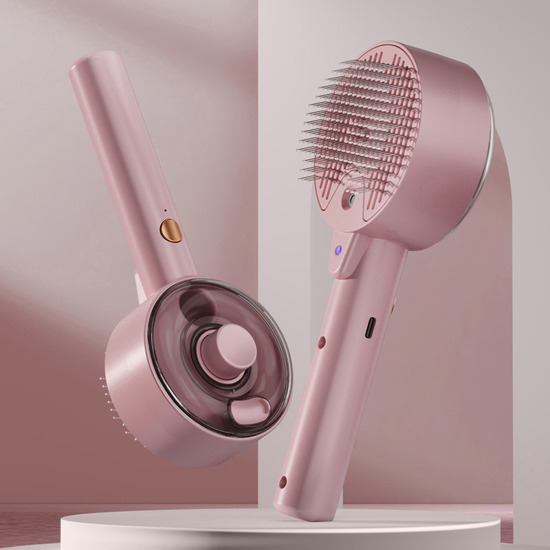 V888-ELOSUNG13347-211032-00 Pink Pet Grooming Spray and Massage Brush | One-Click Hair Removal Comb for Cats & Dogs | UV Sterilization for Mites Control - Image 1