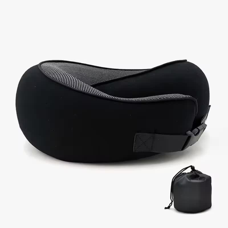 V888-ELOSUNG13355-211387-00 Black Buckle Tape Memory Foam U-Shaped Neck Pillow - Snail Travel Cushion for Airplane, Office Nap, and Travel - Adjustable with Magnetic Therapy Cloth - Image 1