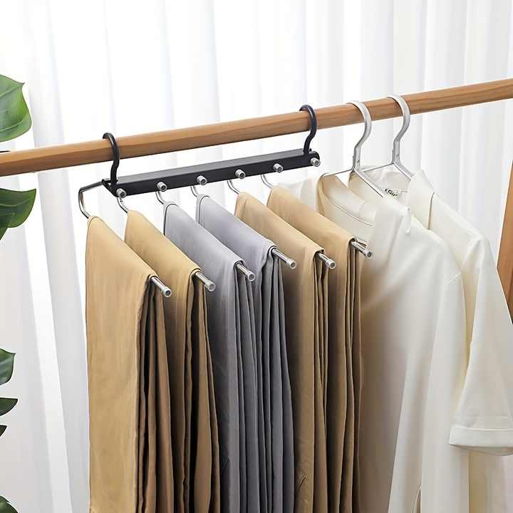 V888-ELOSUNG13364-211446-00 2 PCS Black Stainless Steel Foldable Pants Hanger – Multi-Layer Non-Slip Closet Organizer for Clothes and Trousers - Image 1