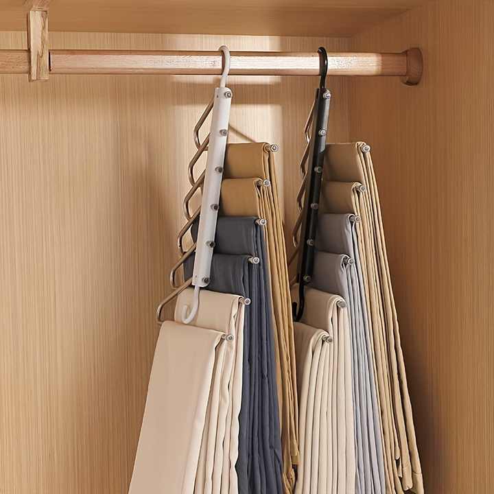 V888-ELOSUNG13365-211396-00 2 PCS White Stainless Steel Foldable Pants Hanger - Multi-Layer Non-Slip Closet Organizer for Clothes and Trousers - Image 1