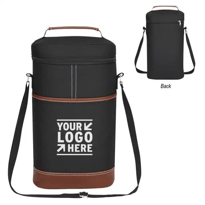V888-ELOSUNG13391-211500-00 Black Portable Insulated Wine Cooler Bag – Oxford Fabric Round Tote with Thick Aluminum Lining for Wine, Champagne, and Beverages - Image 1