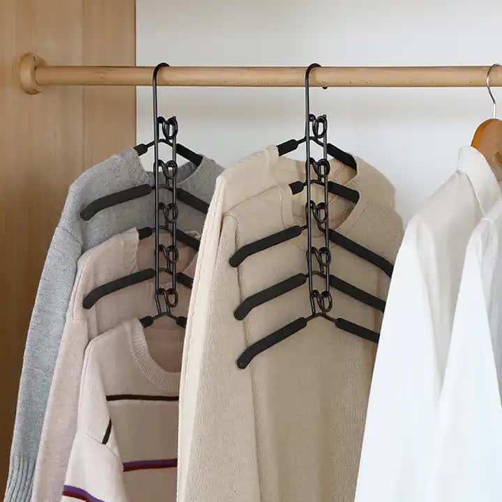 V888-ELOSUNG13400-211515-00 2 PCS Black Adult Multi-Layer Foam Hanger, Detachable Non-Slip Clothes Rack, Space-Saving Wardrobe Organizer - Image 1