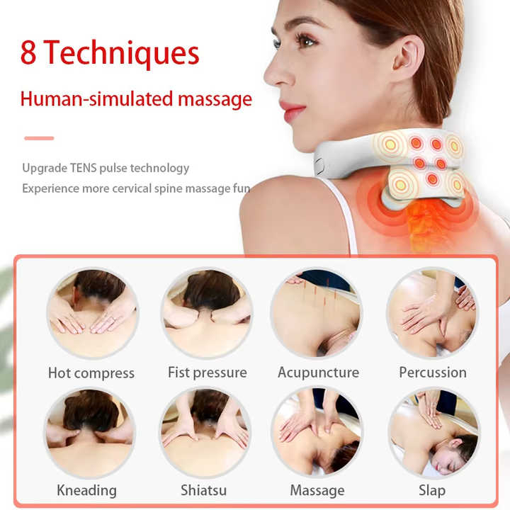 V888-ELOSUNG13449-211934-00 White Portable Electric Neck Massager – Intelligent Pulse Therapy with Heat and 4 Massage Heads - Image 1