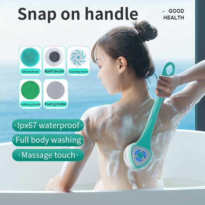 V888-ELOSUNG13450-211935-00 White Electric Bath Brush & Multi-Functional Massager – Long Handle Waterproof Body Cleansing Tool - Image 1