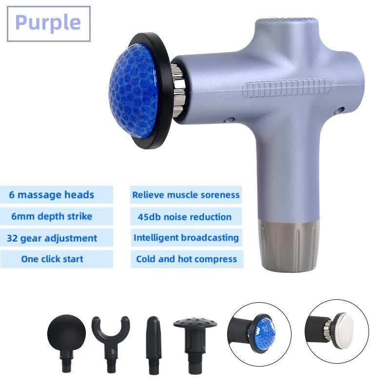 V888-ELOSUNG13469-211747-00 Purple Mini 4-Head Deep Tissue Massage Gun - Portable Wireless Fascia Gun for Muscle Relaxation with Cold & Heat Therapy, LCD Display - Image 1
