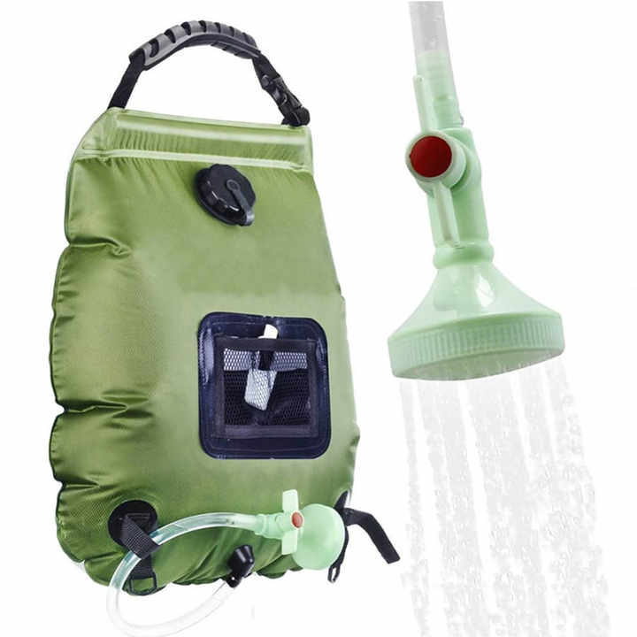 V888-ELOSUNG13470-211751-00 Green Portable Solar Camping Shower Bag, Foldable 20L Outdoor Water Storage Bag with Temperature Display for Easy Use - Image 1