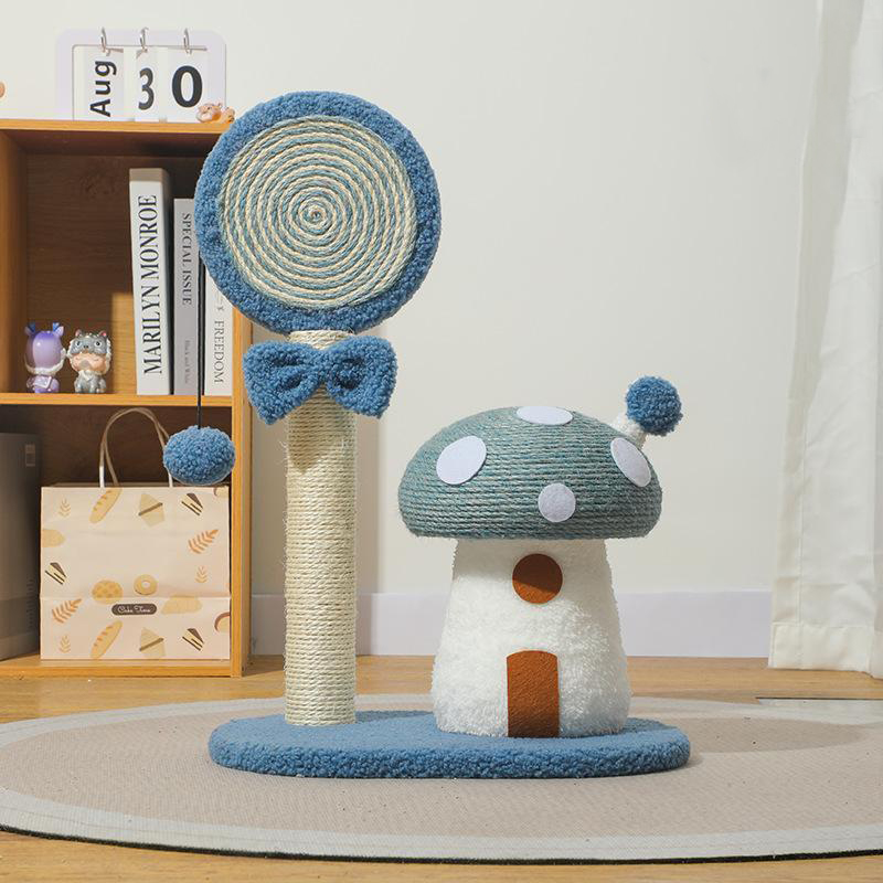 V888-ELOSUNG13477-212020-00 Blue Durable Mushroom Cat Scratching Post - Anti-Slip, No Debris Cat Scratch Pad with Sofa Protection for Small Cats - Image 1