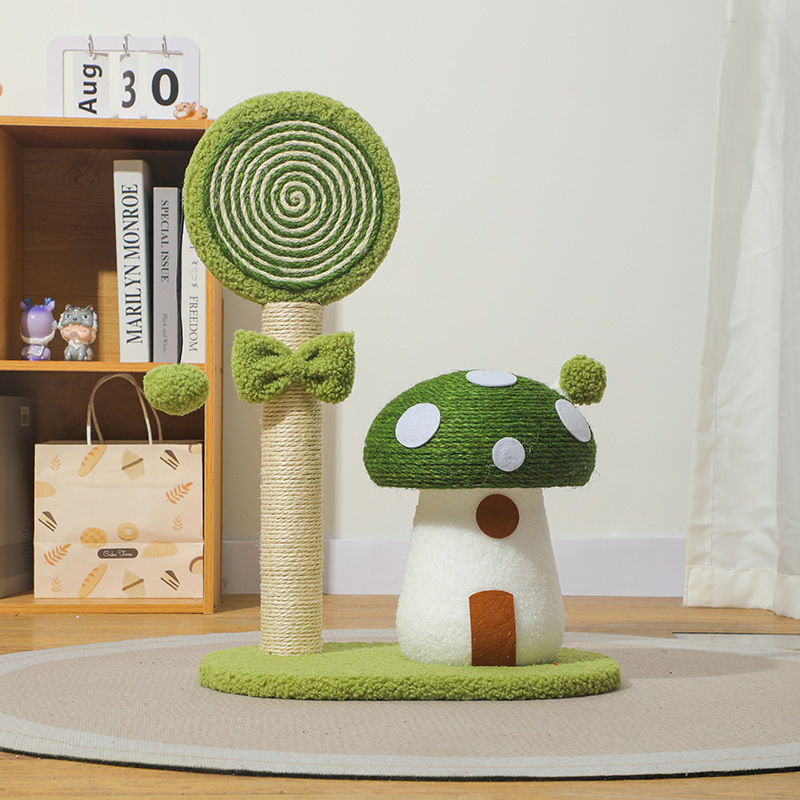 V888-ELOSUNG13479-212025-00 Green Durable Mushroom Cat Scratching Post - Anti-Slip, No Debris Cat Scratch Pad with Sofa Protection for Small Cats - Image 1