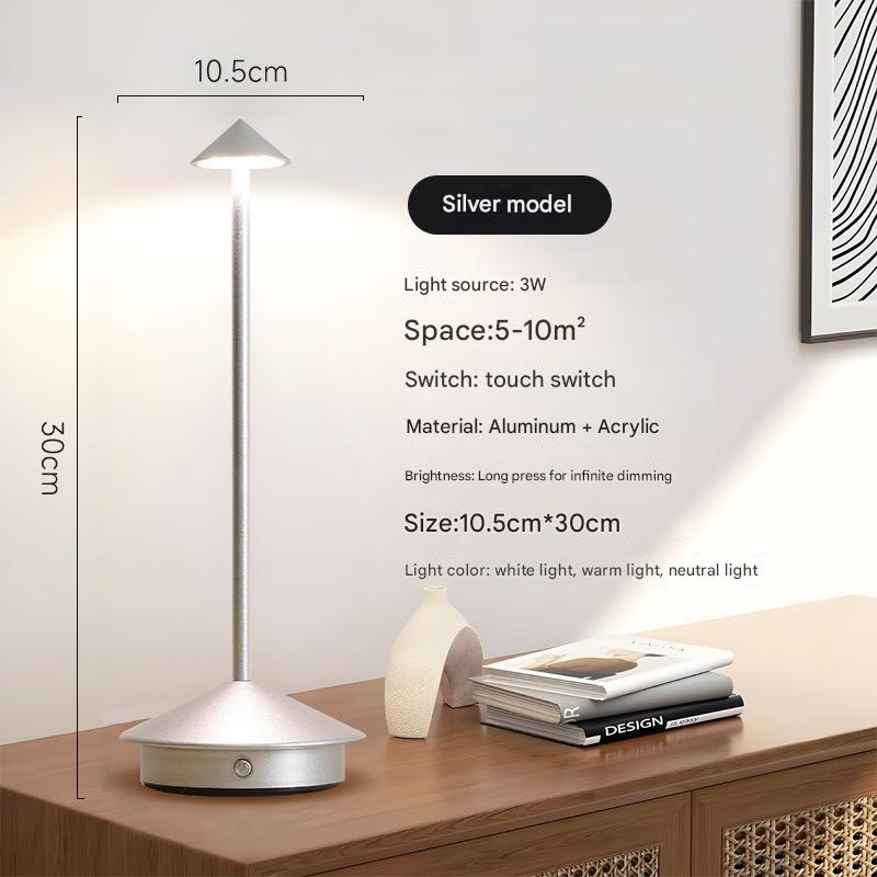 V888-ELOSUNG13494-211663-00 Silver Modern Minimalist Aluminum LED Mushroom Night Light - Creative Bedside Atmosphere Lamp for Dining Room and Bedroom - Image 1