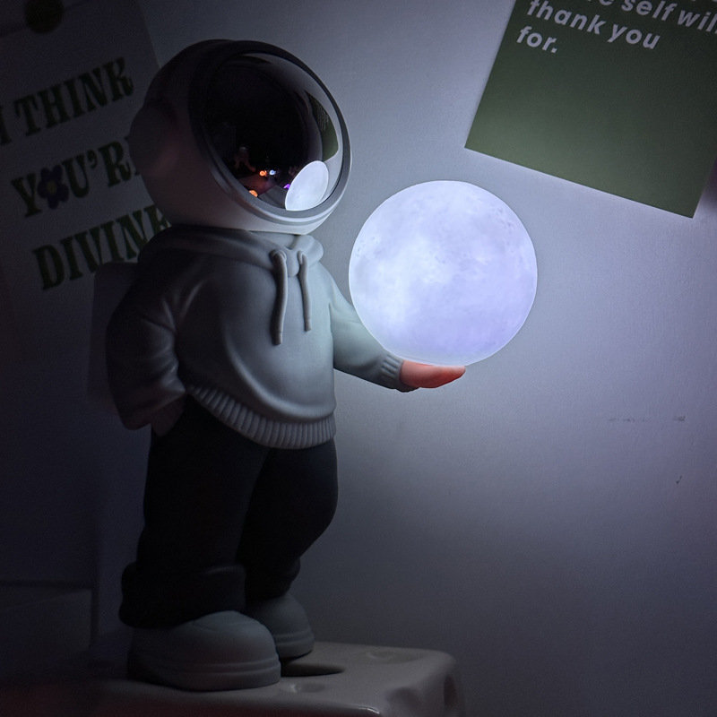 V888-ELOSUNG13501-211785-00 Holding the romantic moon (grey top + navy blue pants) Creative Astronaut Bluetooth Speaker with 3D Starry Sky Lighting, Portable Wireless Moon Lamp Speaker - Perfect Gift for Space Enthusiasts - Image 1