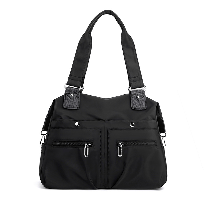 V888-ELOSUNG13504-211742-00 Black Stylish Nylon Large Capacity Tote Bag for Work and Commute | Multi-Pocket Shoulder Bag | Fashionable Canvas Bag - Image 1