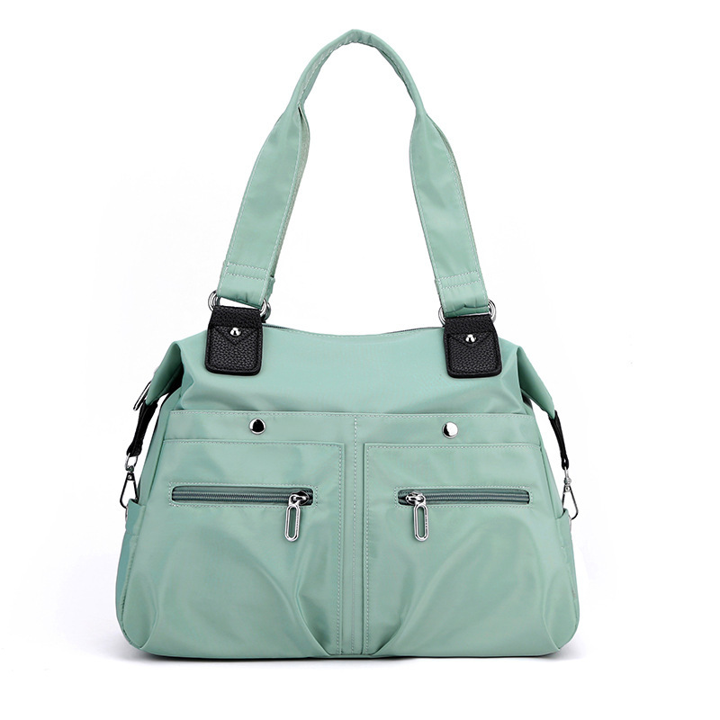 V888-ELOSUNG13506-211746-00 Light Green Stylish Nylon Large Capacity Tote Bag for Work and Commute | Multi-Pocket Shoulder Bag | Fashionable Canvas Bag - Image 1