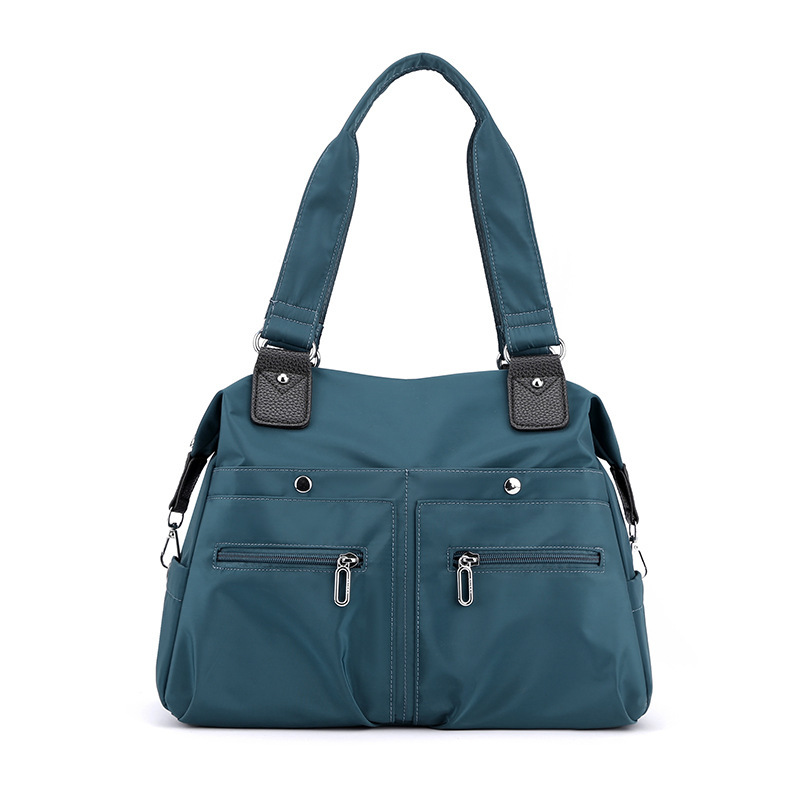 V888-ELOSUNG13507-211748-00 Dark Blue Stylish Nylon Large Capacity Tote Bag for Work and Commute | Multi-Pocket Shoulder Bag | Fashionable Canvas Bag - Image 1