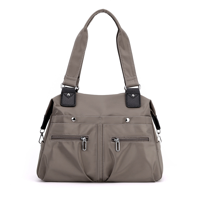 V888-ELOSUNG13508-211750-00 Brown Stylish Nylon Large Capacity Tote Bag for Work and Commute | Multi-Pocket Shoulder Bag | Fashionable Canvas Bag - Image 1