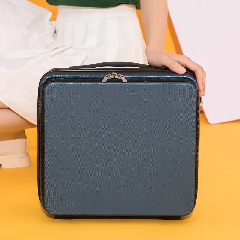 V888-ELOSUNG13514-211782-00 Dark Blue Mini 16-Inch Password-Protected ABS Storage and Carry-On Luggage Box | Front-Opening Cosmetic Organizer | Lightweight 1.46kg Travel Case - Image 1