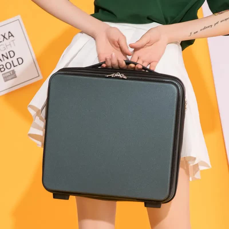 V888-ELOSUNG13515-211784-00 Dark Green Mini 16-Inch Password-Protected ABS Storage and Carry-On Luggage Box | Front-Opening Cosmetic Organizer | Lightweight 1.46kg Travel Case - Image 1