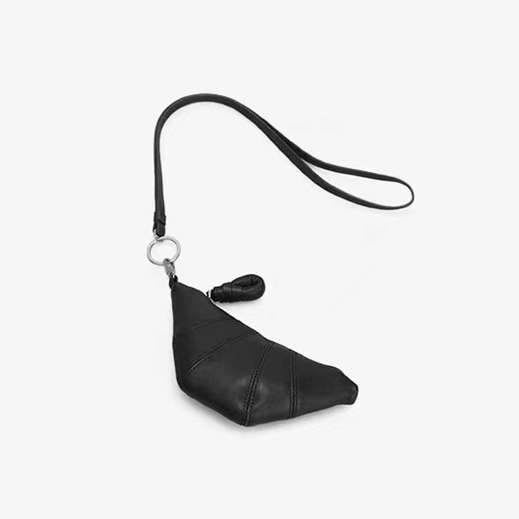 V888-ELOSUNG13521-211816-00 Black Cute Crossbody Coin Purse | Mini Croissant Design Shoulder Bag | Small PU Leather Portable Makeup & Earphone Pouch - Image 1