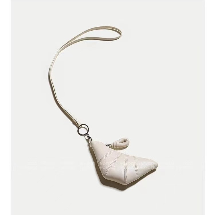 V888-ELOSUNG13524-211827-00 White Cute Crossbody Coin Purse | Mini Croissant Design Shoulder Bag | Small PU Leather Portable Makeup & Earphone Pouch - Image 1