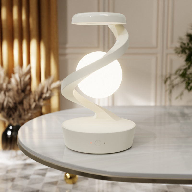 V888-ELOSUNG13564-212211-00 White 360° Rotating Floating Night Light - Wireless Charging Table Lamp | 7-Color RGB Atmosphere Light | USB Rechargeable for Bedroom, Bedside, Desk, Camping, and Party Décor - Image 1