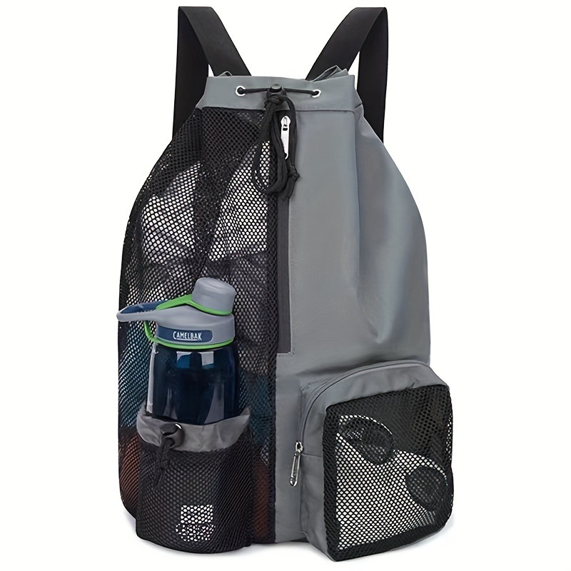 V888-ELOSUNG13567-212194-00 Grey Mesh Drawstring Swim Backpack with Wet Pocket - Lightweight Beach, Gym, Outdoor Sports Bag - 245g - Image 1