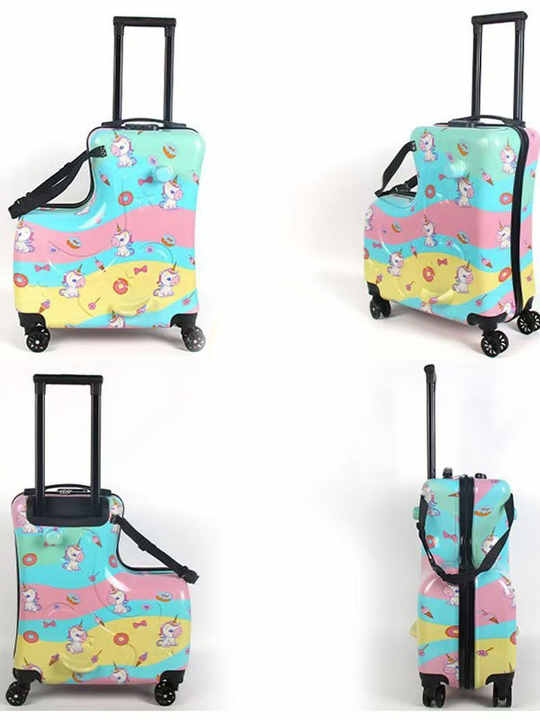 V888-ELOSUNG13612-212379-00 Colorful Kids Ride-On Luggage – 20-Inch Cartoon Travel Suitcase with Footrest, Durable Rolling Carry-On for Children - Image 1