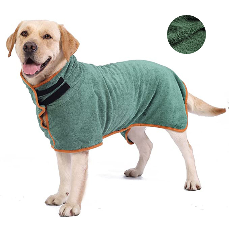 V888-ELOSUNG13643-212508-00 M Green Pet Dog Quick-Dry Bathrobe - Absorbent Towel Robe for Medium and Large Dogs - Image 1