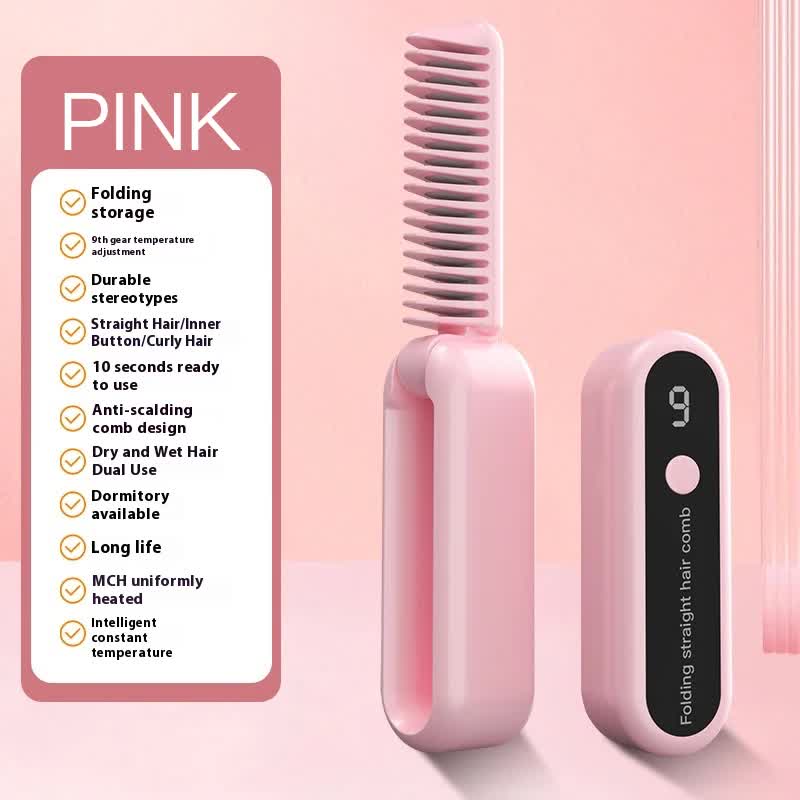 V888-ELOSUNG13669-212604-00 Pink Portable foldable cordless hair straightener with ionic technology, compact travel design, and quick and easy USB charging - Image 1