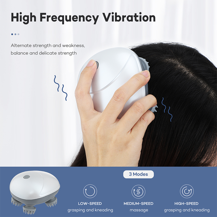 V888-ELOSUNG13670-212573-00 Silver Mini Electric Head Massager - Portable 3D Massage Device, Waterproof, Multifunctional Relaxation & Pet Care, Rechargeable, 6 Techniques & 3 Modes, Compact Design - Image 1
