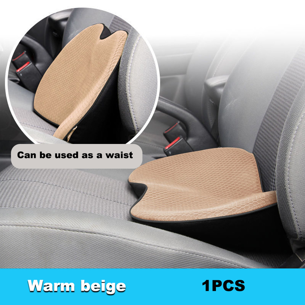 V888-ELOSUNG13729-212860-00 Khaki Mini Car Seat Cushion - Memory Foam Height-Boost Cushion with Removable Mesh Cover - Driver Seat Pad for All Seasons - Image 1