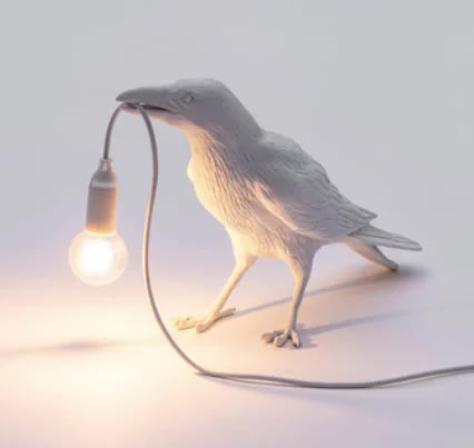 V888-ELOSUNG13814-213428-00 White Bird Standing Shape Nordic Resin Bird Wall Lamp - Creative Animal Bedside Decorative USB Night Light, Stylish Bird Perched Lamp for Bedroom and Living Room - Image 1
