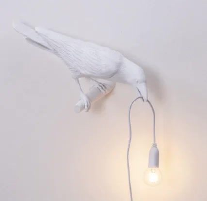 V888-ELOSUNG13815-213427-00 White Bird Left Wall Lamp Nordic Resin Bird Wall Lamp - Creative Animal Bedside Decorative USB Night Light, Stylish Bird Perched Lamp for Bedroom and Living Room - Image 1