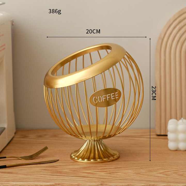 V888-ELOSUNG13849-213027-00 Gold Elegant Metal Coffee Capsule Storage Basket - Multifunctional Fruit and Snack Holder for Modern Home Decor - Image 1