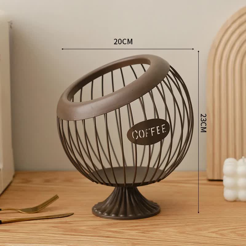 V888-ELOSUNG13850-213026-00 Brown Elegant Metal Coffee Capsule Storage Basket - Multifunctional Fruit and Snack Holder for Modern Home Decor - Image 1