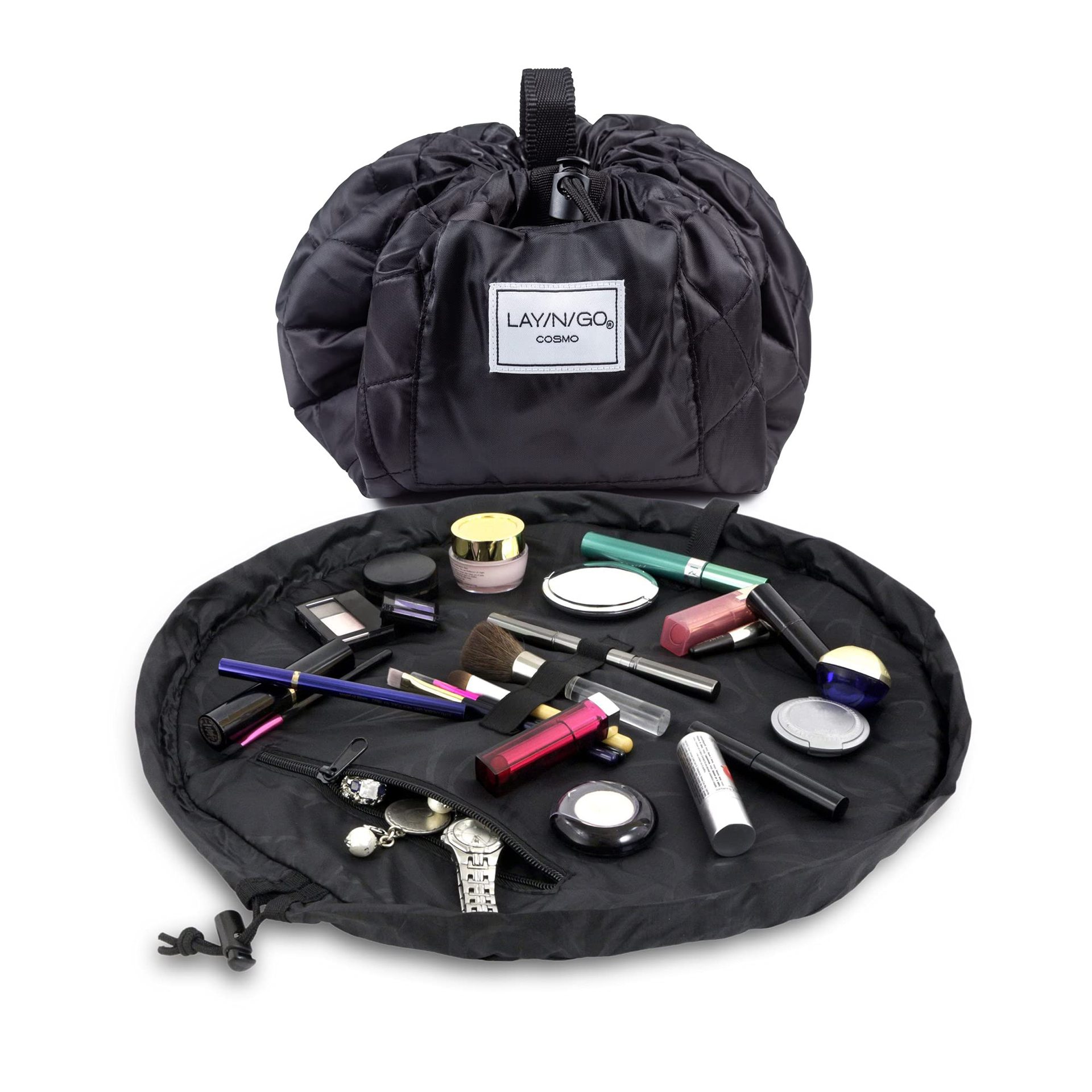 V888-ELOSUNG13914-213585-00 Black Portable Drawstring Cosmetic Storage Bag for Travel and Daily Use(Cosmetics pictured are photo props and are not included) - Image 1