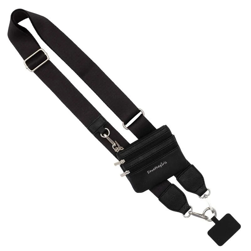 V888-ELOSUNG13919-213456-00 Black Adjustable Crossbody Strap with Mini Pouch - Versatile Replacement Shoulder Strap - Image 1