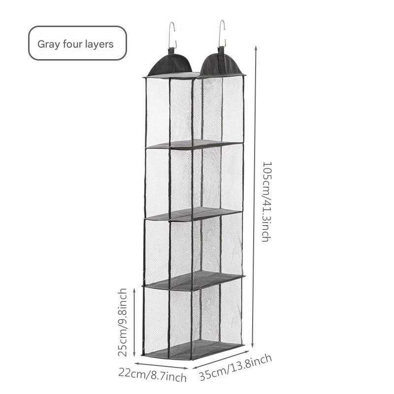 V888-ELOSUNG13937-213721-00 Grey Hanging Dustproof Storage Bag - Multi-Layer Organizer for Bags, Clothes & Accessories, 4-Tier Non-Woven Fabric - Image 1