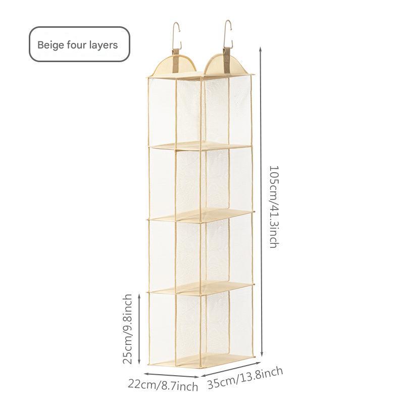 V888-ELOSUNG13938-213720-00 Off White Hanging Dustproof Storage Bag - Multi-Layer Organizer for Bags, Clothes & Accessories, 4-Tier Non-Woven Fabric - Image 1