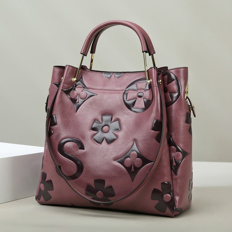 V888-ELOSUNG13990-213953-00 Purple Elegant Embossed PU Leather Tote Bag for Women - Large Capacity Handbag with Inner Pouch - Image 1