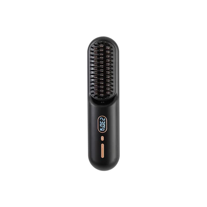 V888-ELOSUNG15025-212028-00 Black Rechargeable Portable Ionic Hair Straightening Comb - USB Wireless Travel Hair Style - Image 1