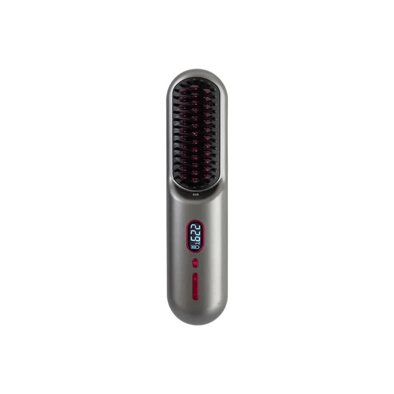 V888-ELOSUNG15026-211830-00 Gray Rechargeable Portable Ionic Hair Straightening Comb - USB Wireless Travel Hair Style - Image 1