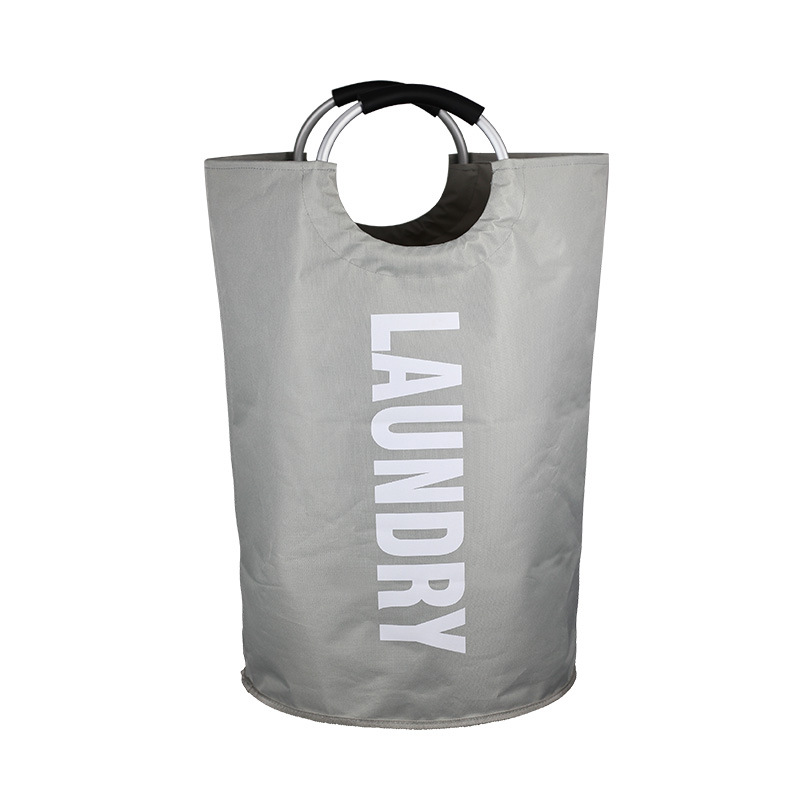 V888-ELOSUNG15068-211926-00 Light Gray Large-Capacity Double Oxford Fabric Laundry Hamper with Aluminum Handles - Durable Round Clothes Basket for Home Storage - Image 1