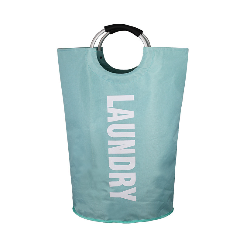 V888-ELOSUNG15071-211929-00 Sky Blue Large-Capacity Double Oxford Fabric Laundry Hamper with Aluminum Handles - Durable Round Clothes Basket for Home Storage - Image 1