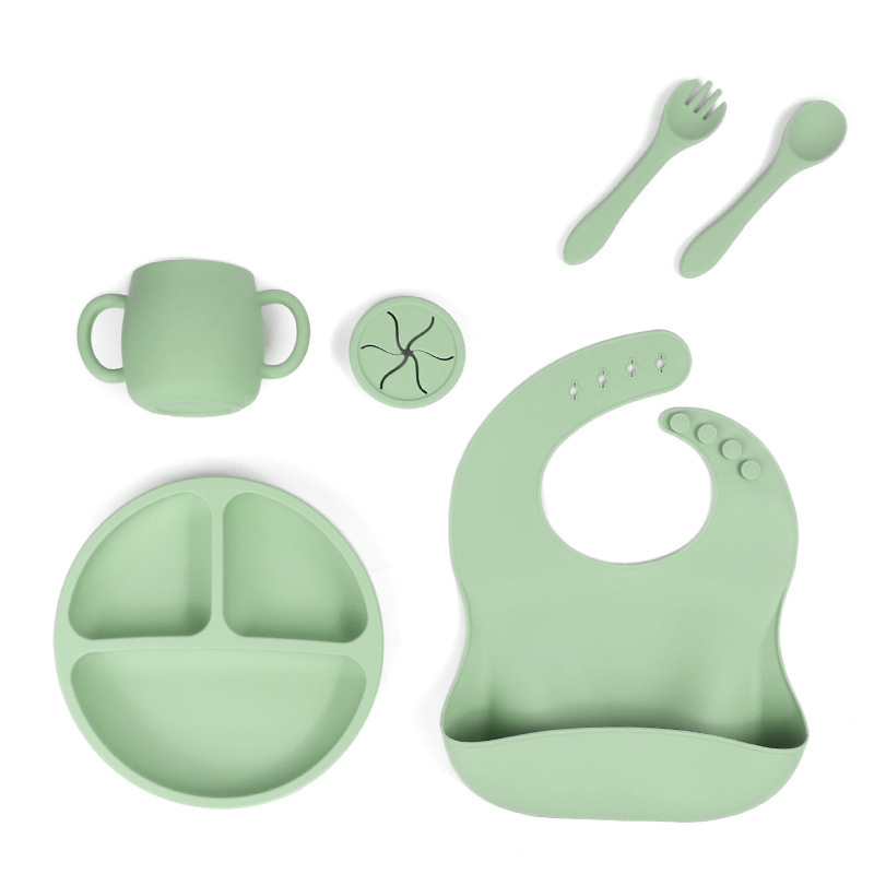V888-ELOSUNG15094-212001-00 Green 095# Silicone Baby Feeding Set - Suction Plate, Bib, Cup & Utensils | BPA-Free Baby Tableware - Image 1
