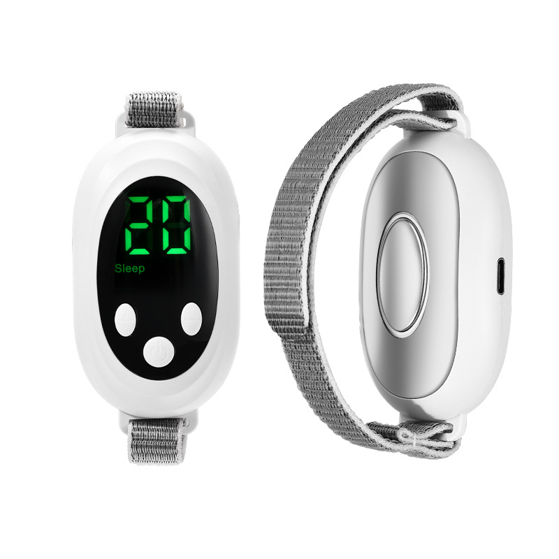 V888-ELOSUNG15116-211794-00 White Portable Sleep Aid Device - EMS Pulse Relaxation & Stress Relief Gadget with LED Display, Adjustable Wrist Strap - Image 1