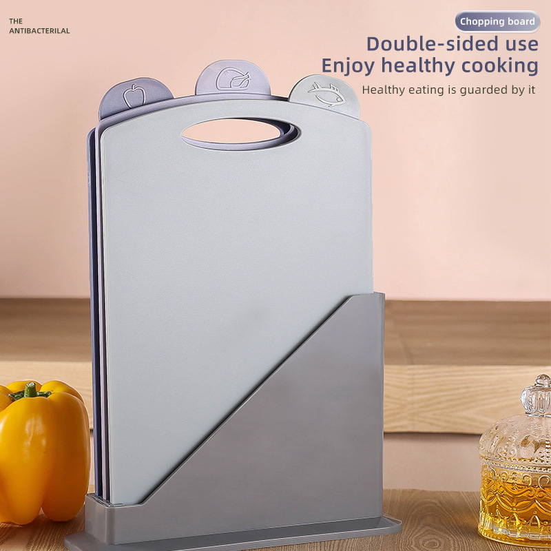 V888-ELOSUNG15118-212128-00 Double-Sided Antibacterial Kitchen Chopping Board Set with Non-Slip Base and Food-Specific Tabs - 3-Piece Set - Image 1