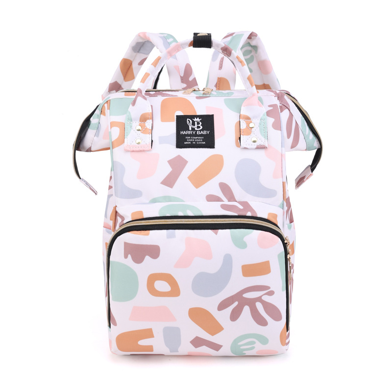 V888-ELOSUNG15153-212276-00 Large Capacity Multi-Functional Baby Diaper Backpack - Stylish and Travel-Friendly Mummy Bag Geometric Orange - Image 1