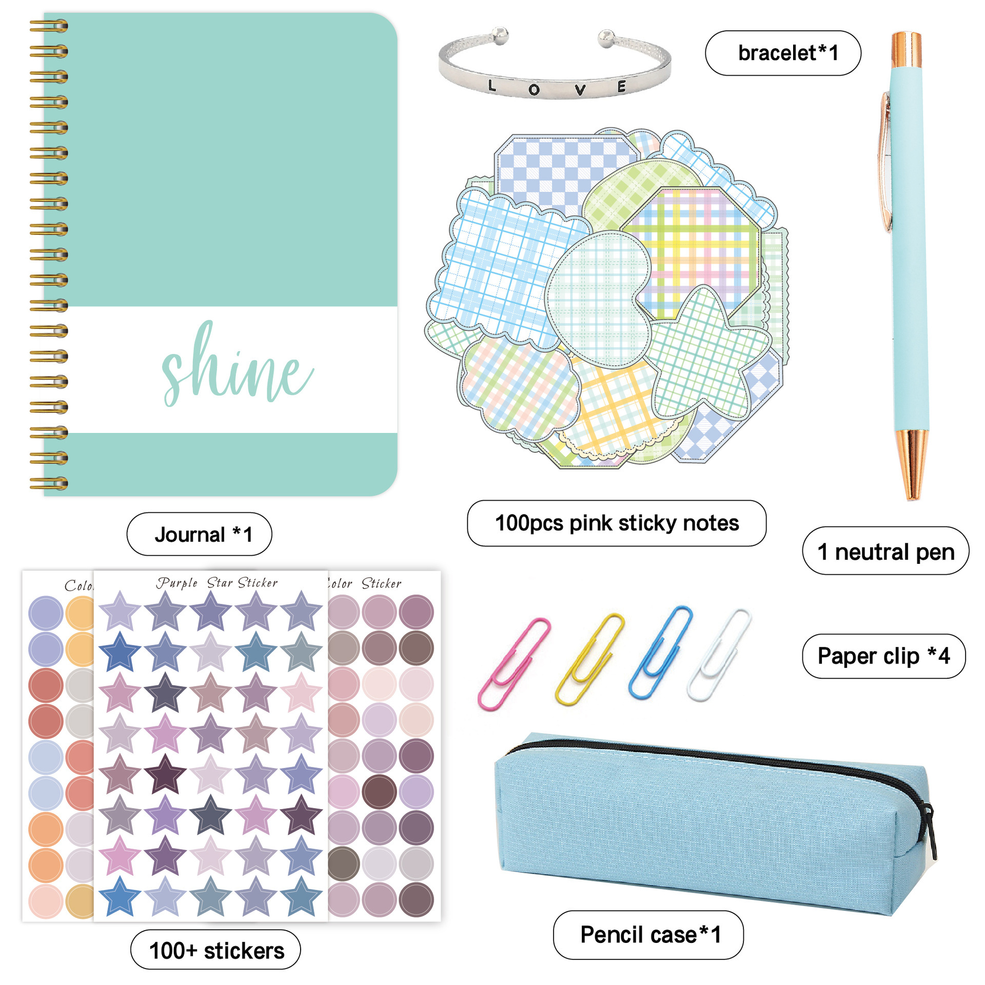 V888-ELOSUNG15242-212526-00 Kids Creative Journal Gift Set(Green) - Notebook, Pen, Stickers, and Accessories - Image 1